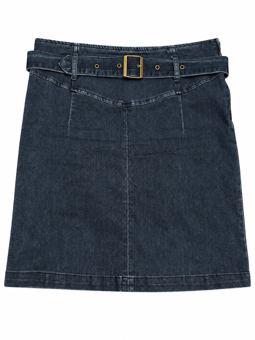 Free People Dark Blue Denim Belted Mini Skirt Size 12 Brass Buckle